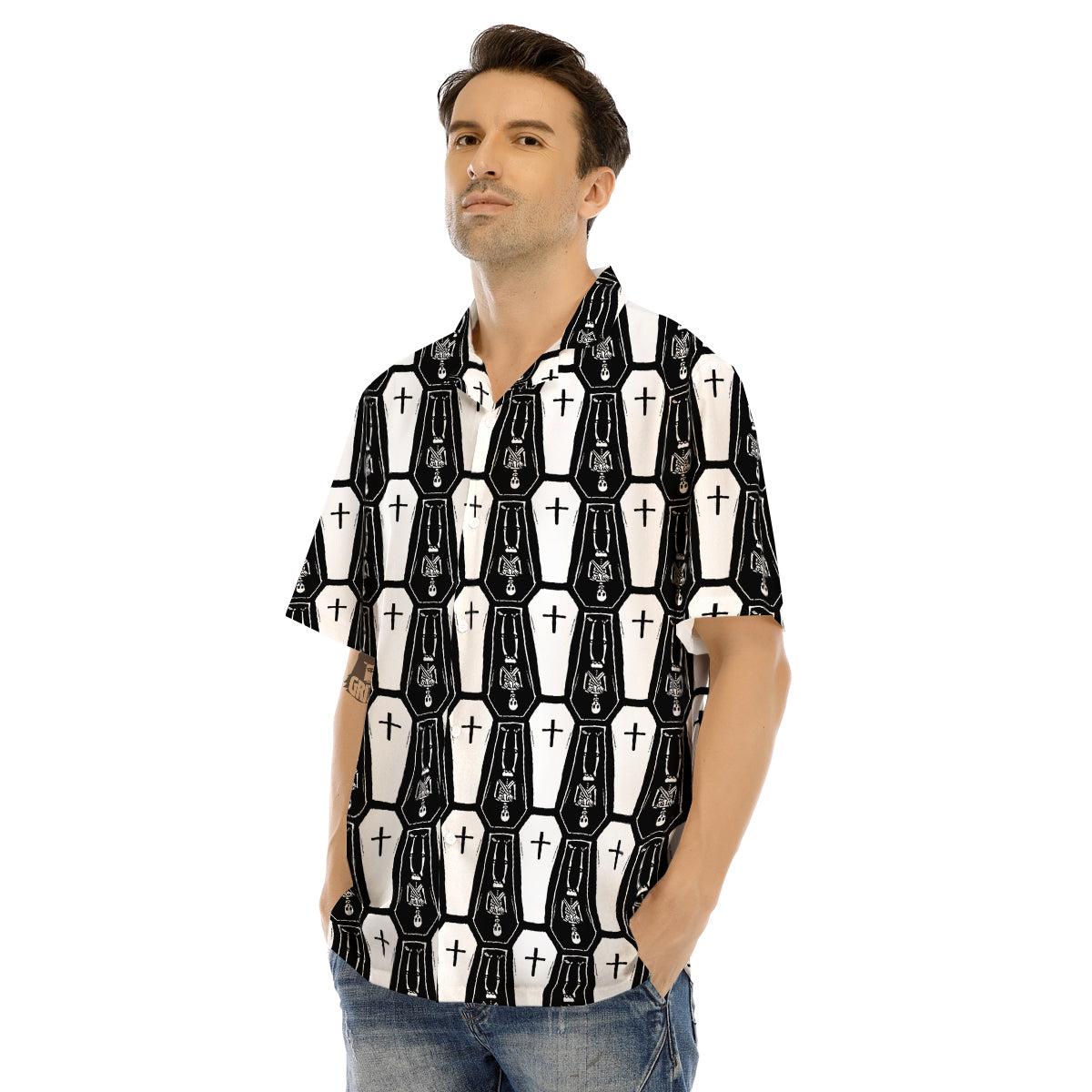 Coffin And Skeleton Print Pattern Men's Hawaiian Shirt-grizzshop