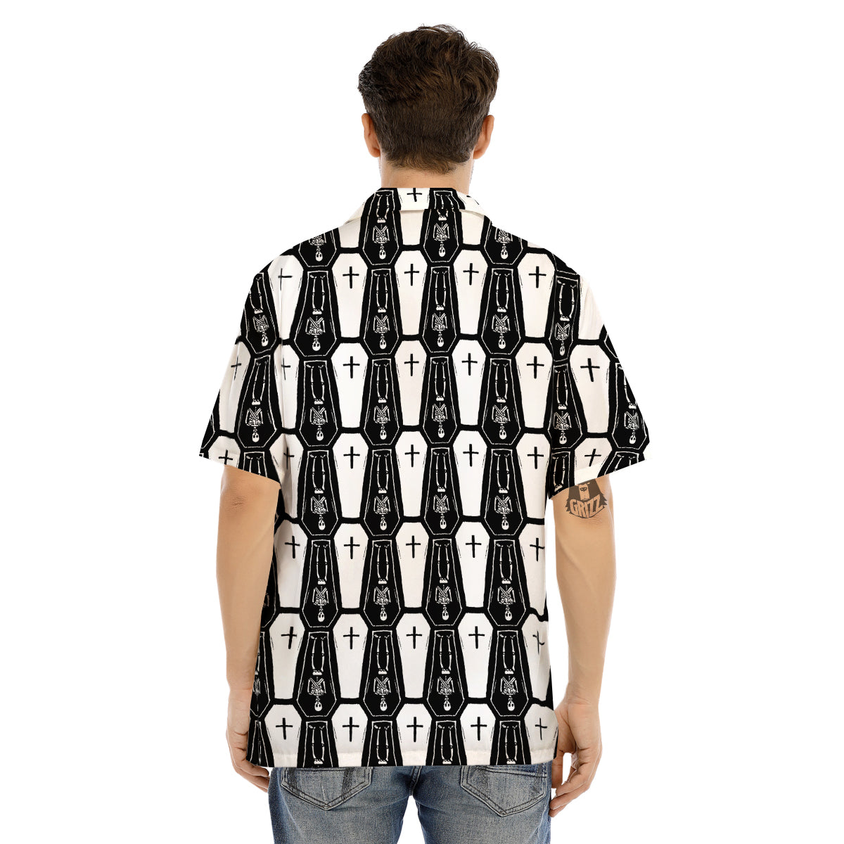 Coffin And Skeleton Print Pattern Men's Hawaiian Shirt-grizzshop