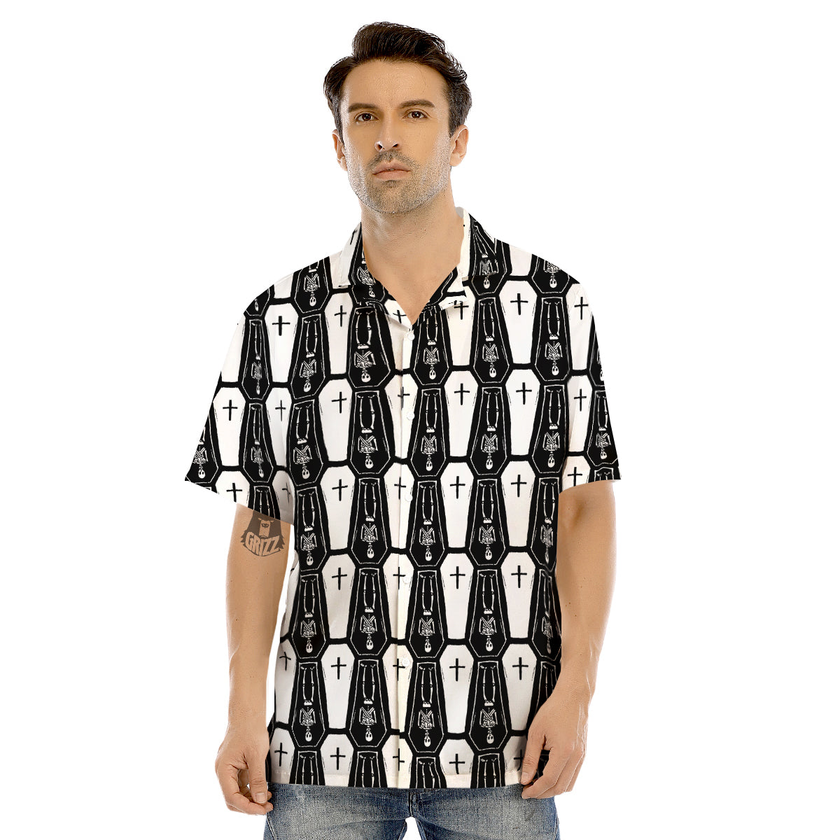 Coffin And Skeleton Print Pattern Men's Hawaiian Shirt-grizzshop