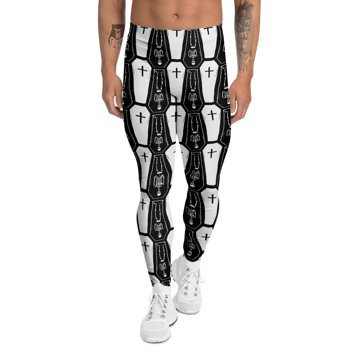 Coffin And Skeleton Print Pattern Men's Leggings-grizzshop