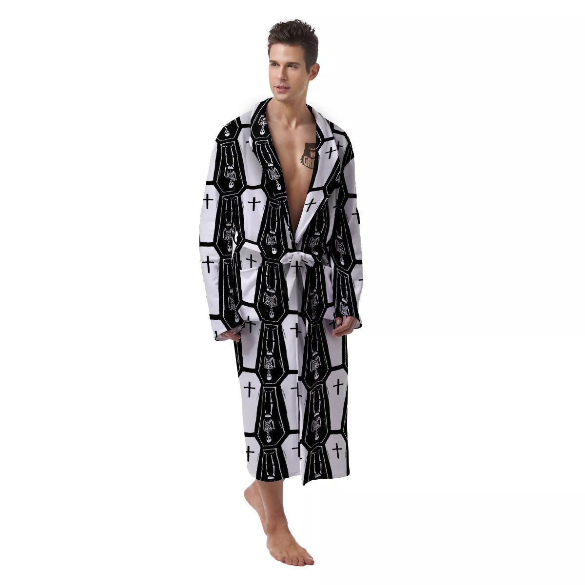 Coffin And Skeleton Print Pattern Men's Robe-grizzshop