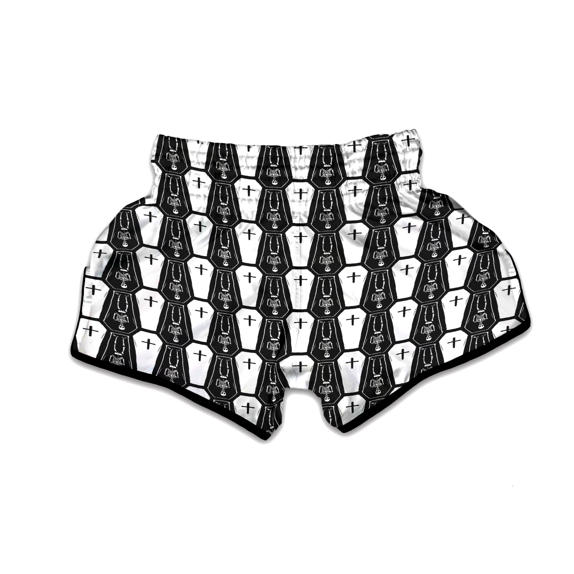 Coffin And Skeleton Print Pattern Muay Thai Boxing Shorts-grizzshop