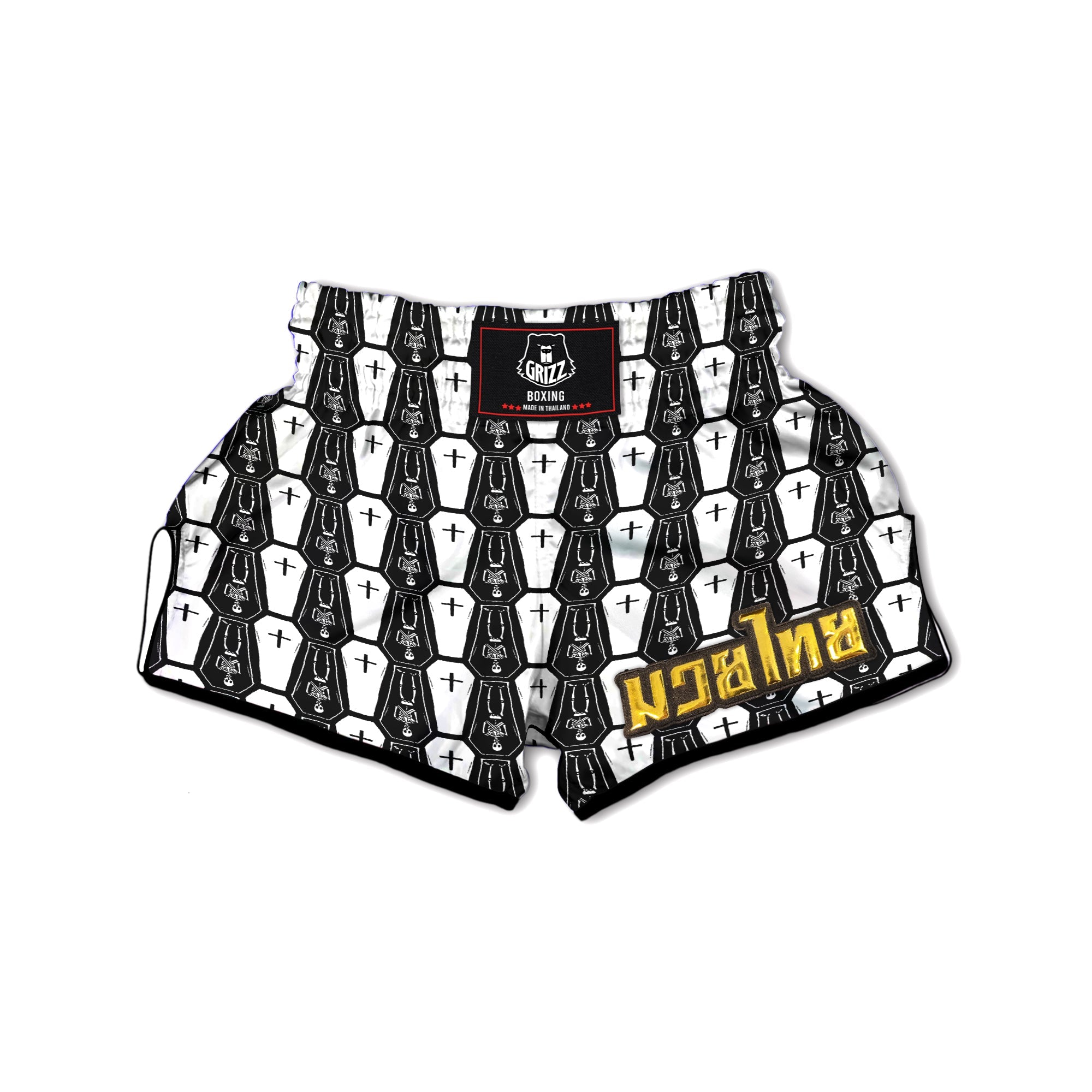 Coffin And Skeleton Print Pattern Muay Thai Boxing Shorts-grizzshop