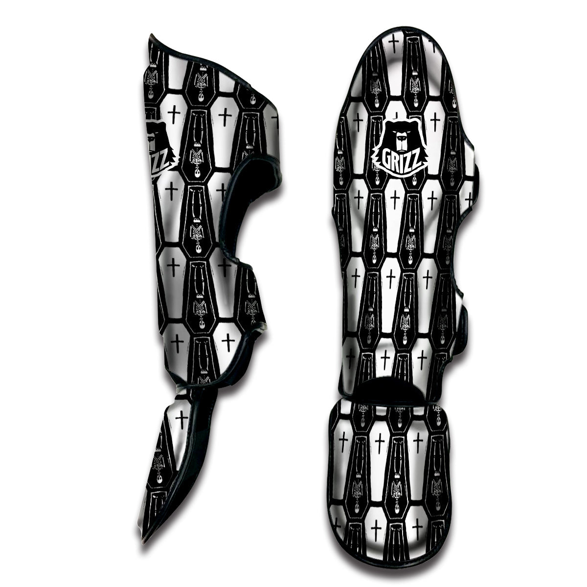 Coffin And Skeleton Print Pattern Muay Thai Shin Guards-grizzshop