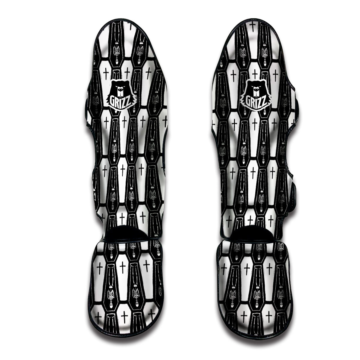Coffin And Skeleton Print Pattern Muay Thai Shin Guards-grizzshop