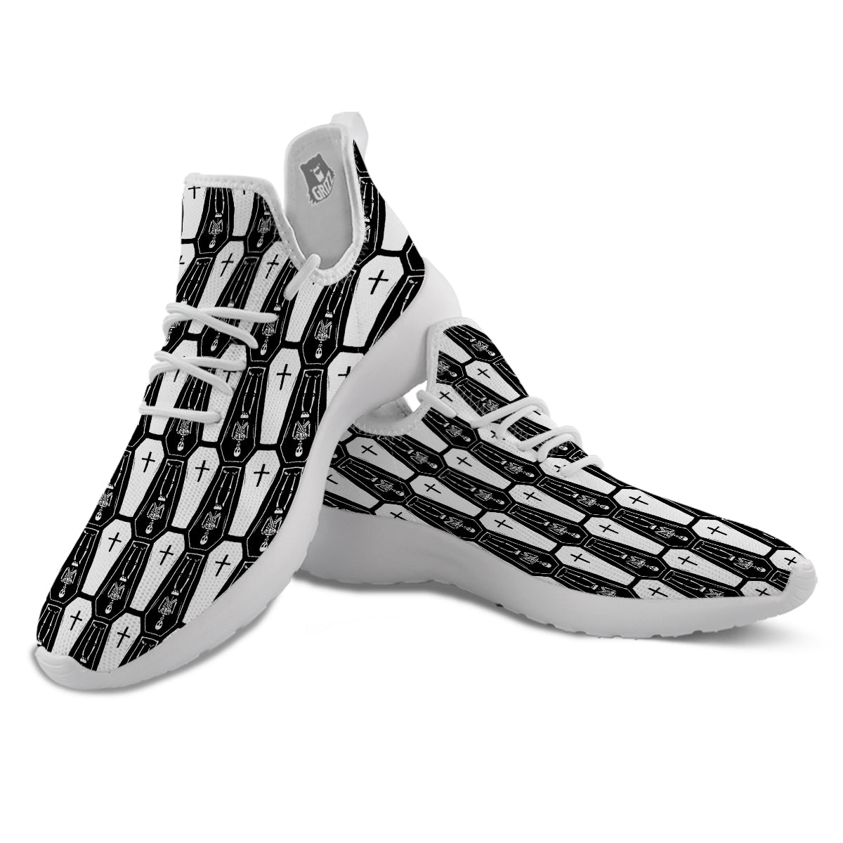 Coffin And Skeleton Print Pattern White Athletic Shoes-grizzshop