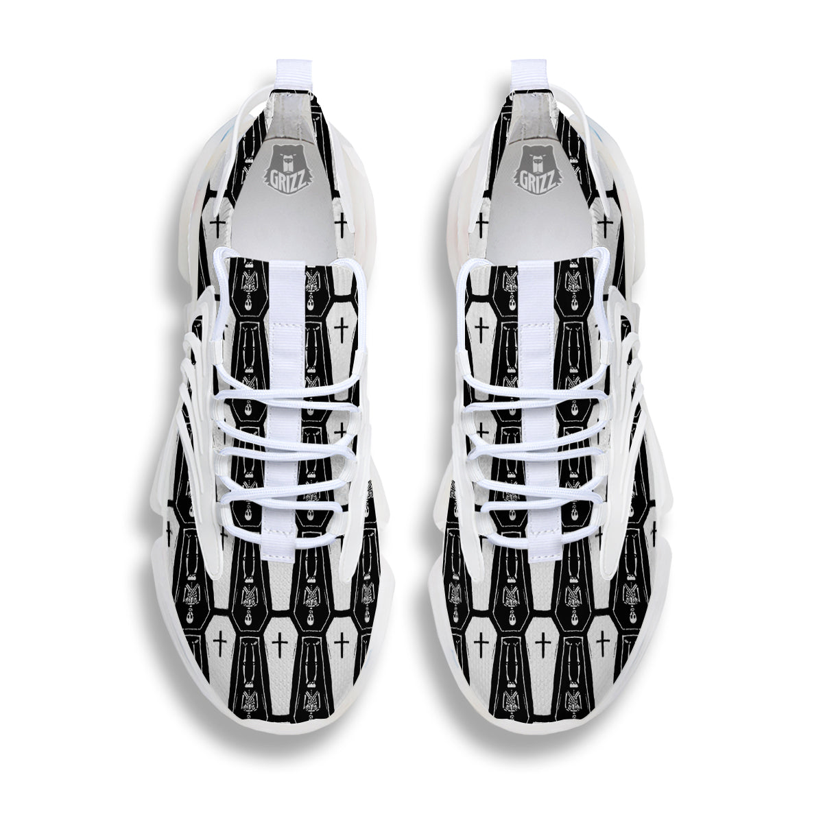 Coffin And Skeleton Print Pattern White Gym Shoes-grizzshop