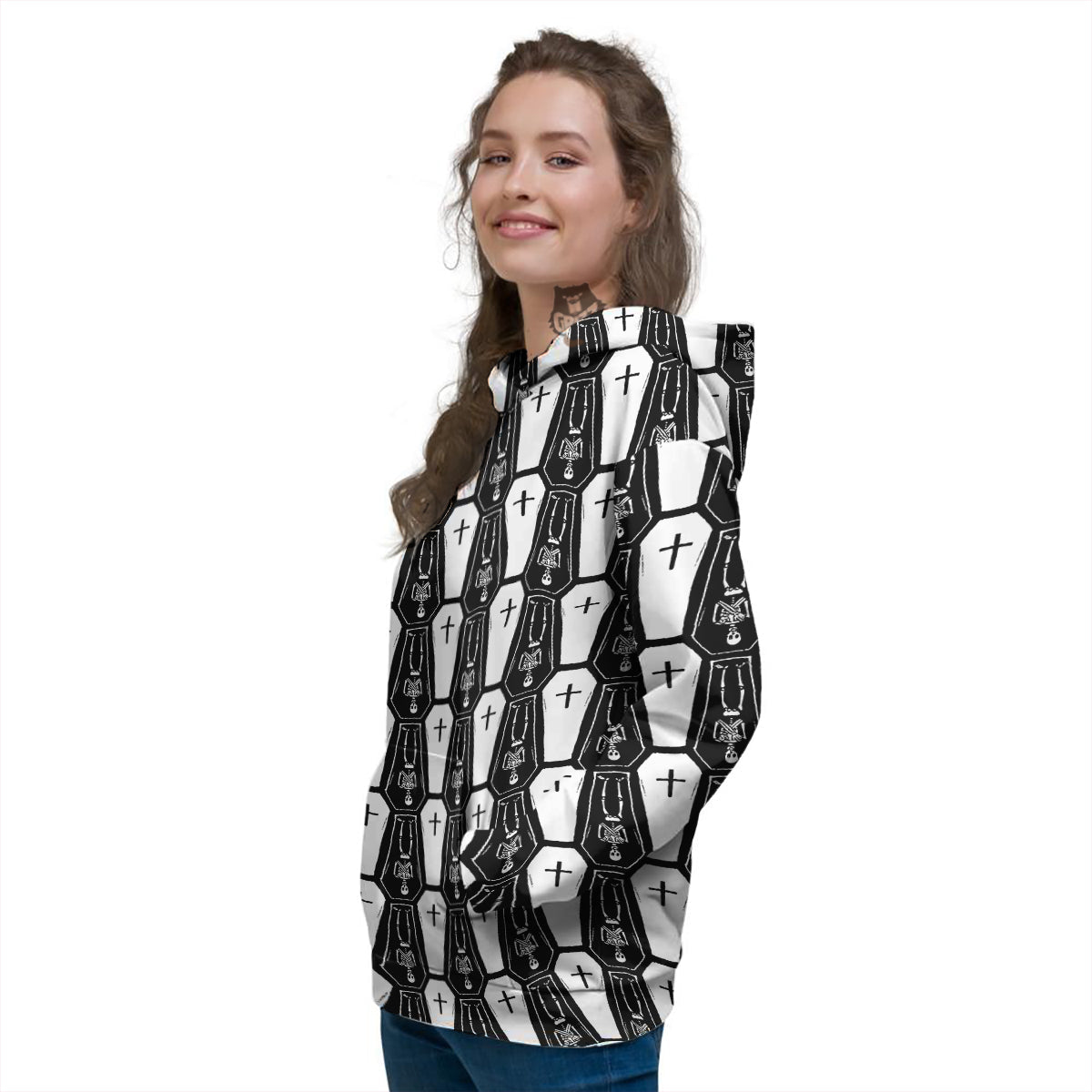 Coffin And Skeleton Print Pattern Women's Hoodie-grizzshop