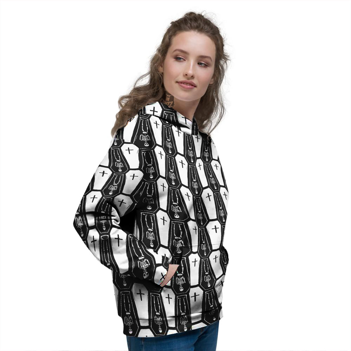 Coffin And Skeleton Print Pattern Women's Hoodie-grizzshop