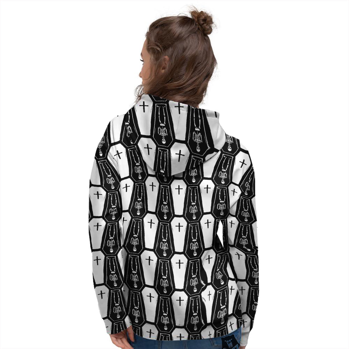 Coffin And Skeleton Print Pattern Women's Hoodie-grizzshop