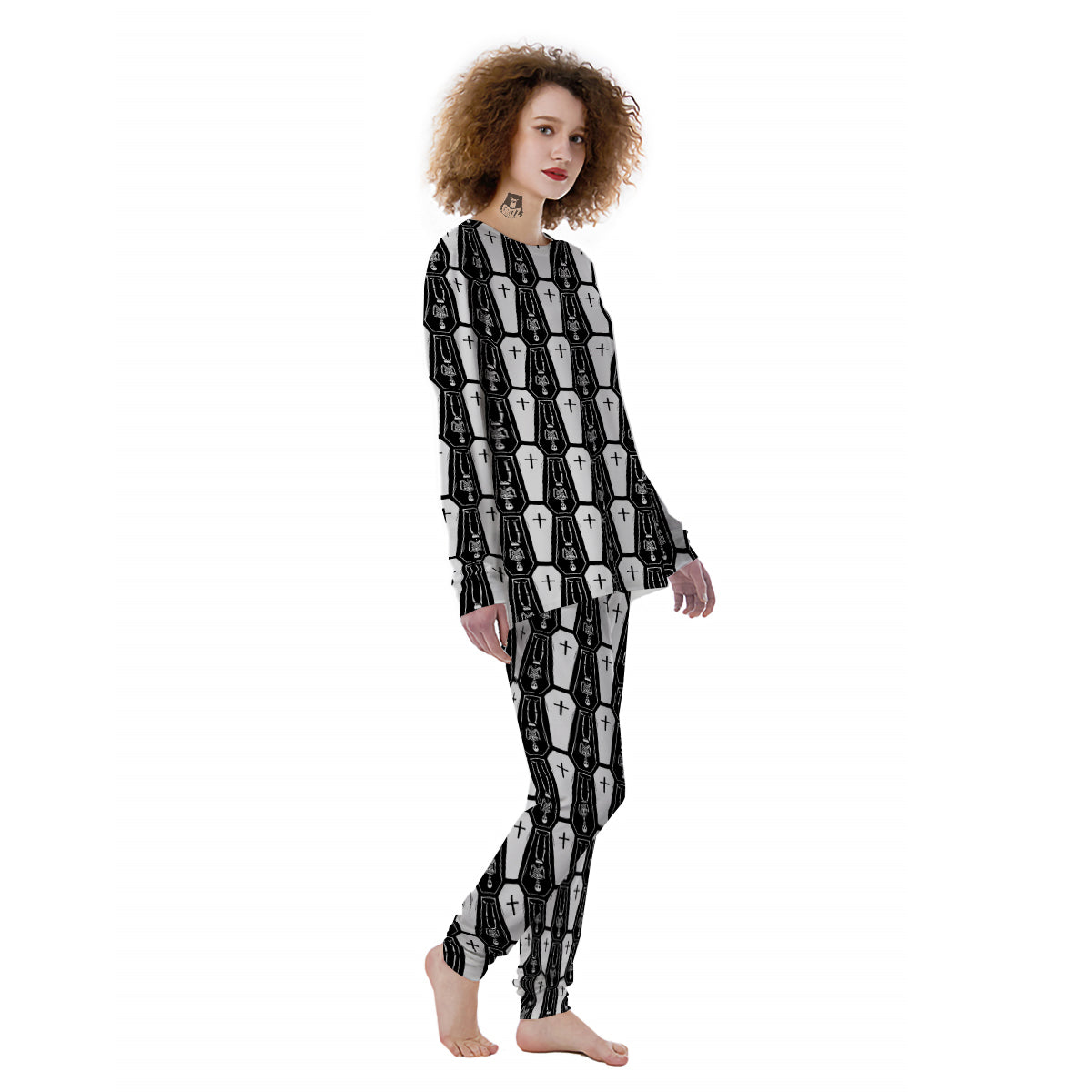 Coffin And Skeleton Print Pattern Women's Pajamas-grizzshop