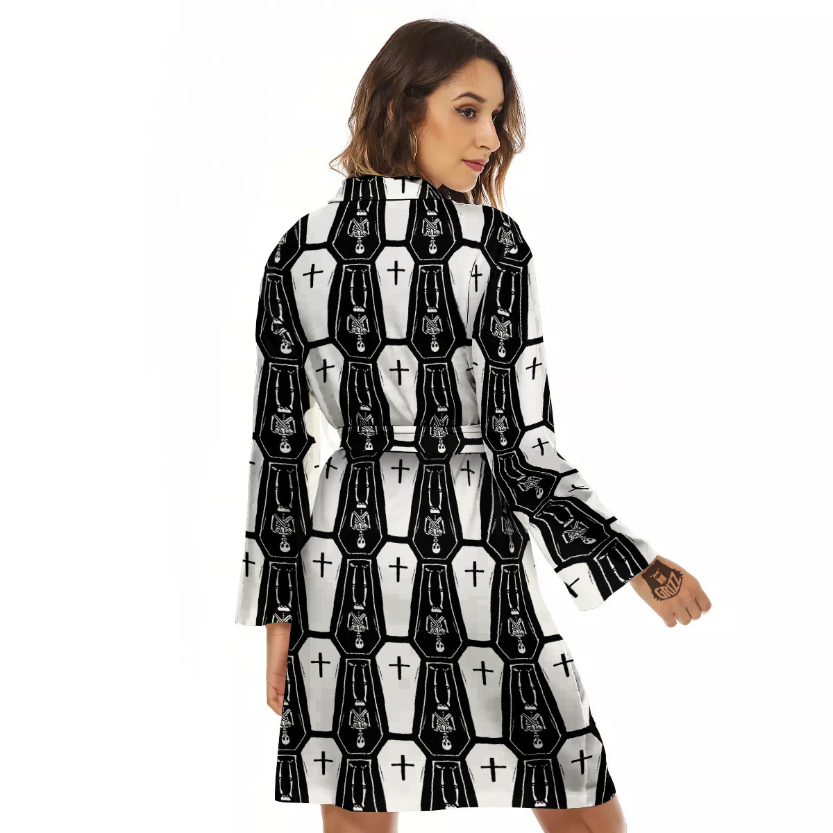 Coffin And Skeleton Print Pattern Women's Robe-grizzshop