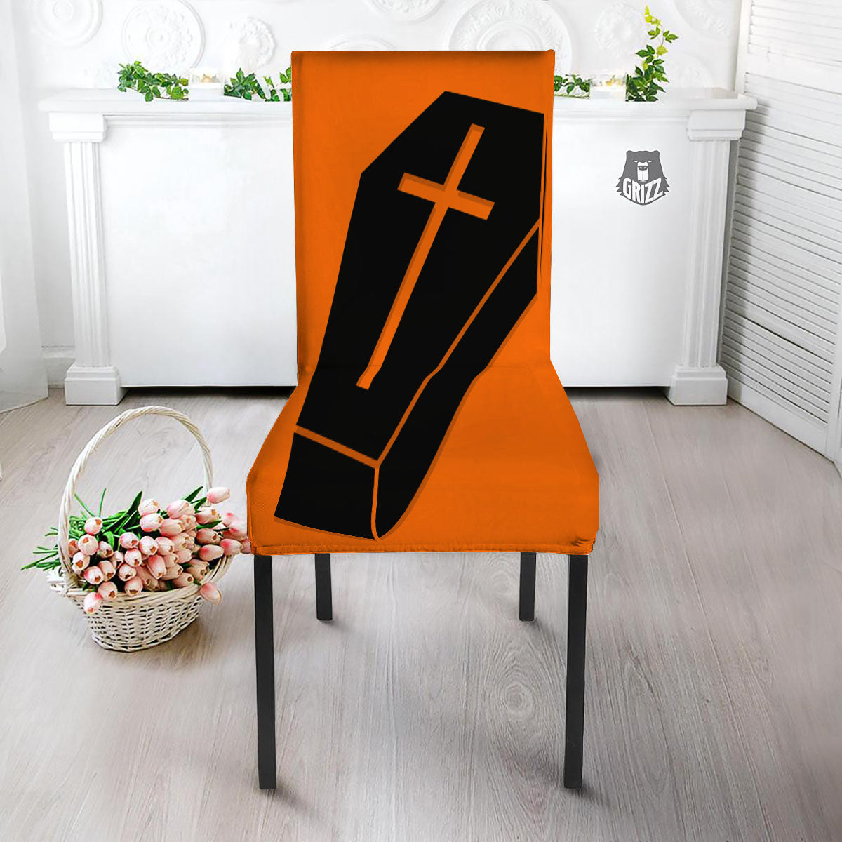 Coffin Halloween Vampire Print Dining Chair Slipcover-grizzshop