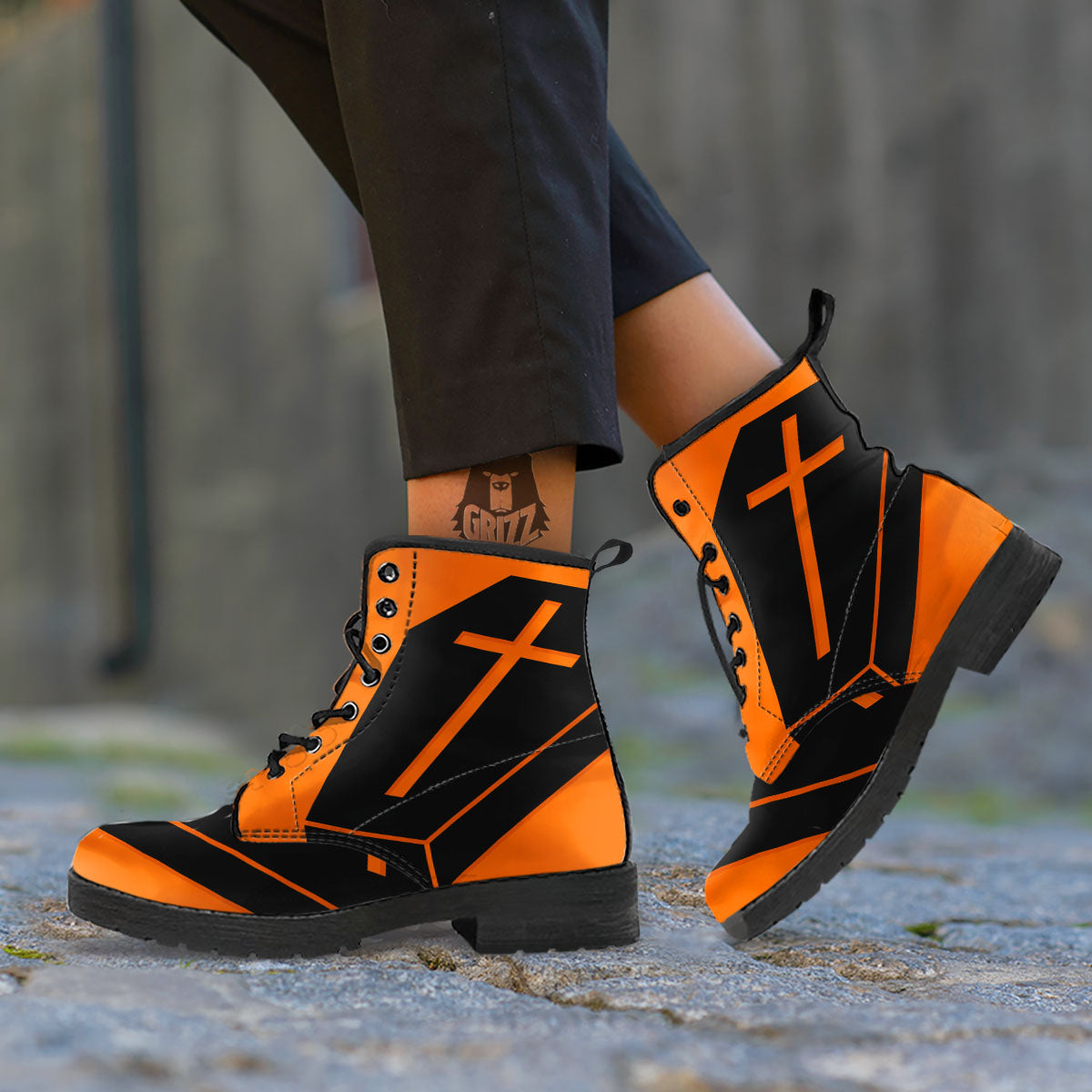 Coffin Halloween Vampire Print Leather Boots-grizzshop