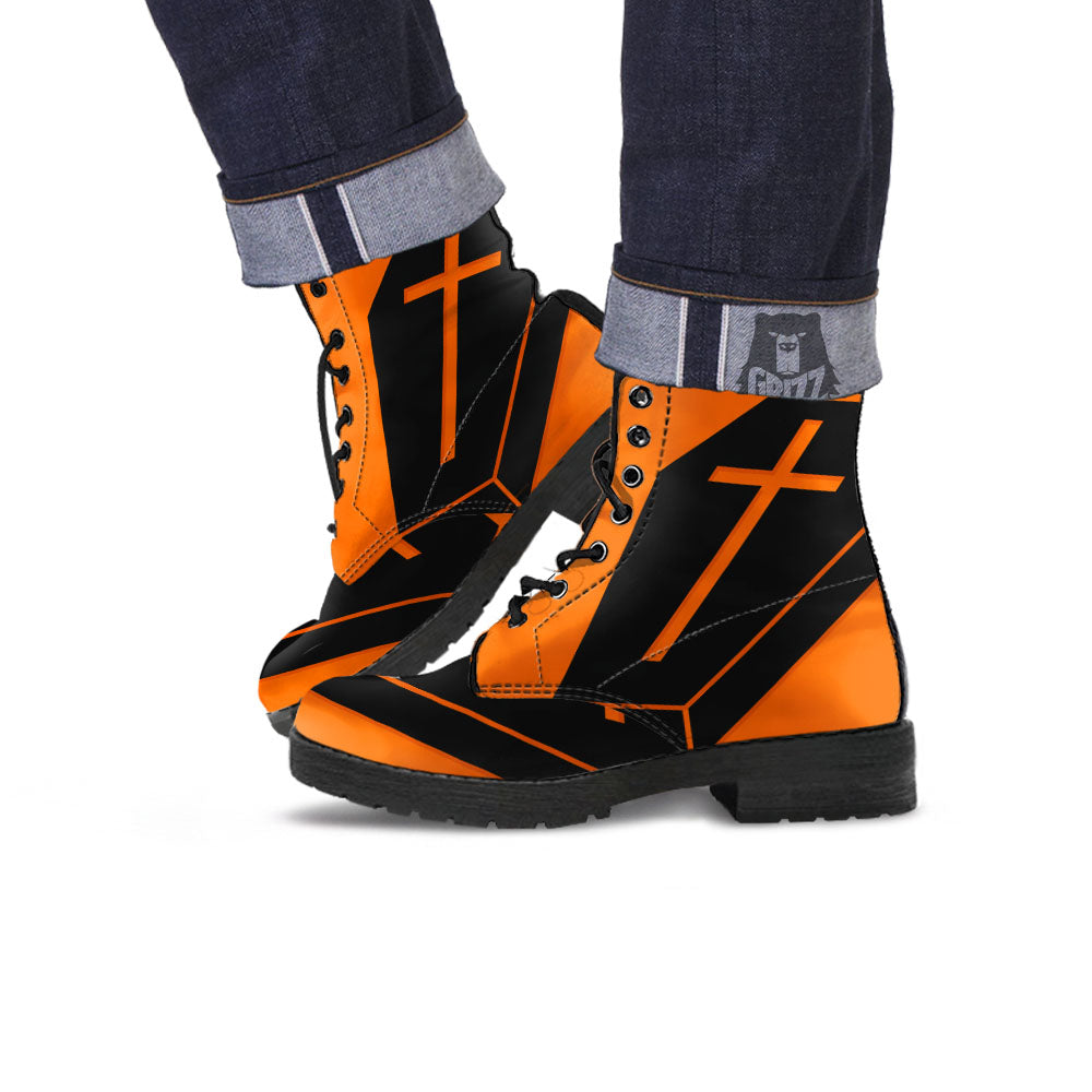 Coffin Halloween Vampire Print Leather Boots-grizzshop