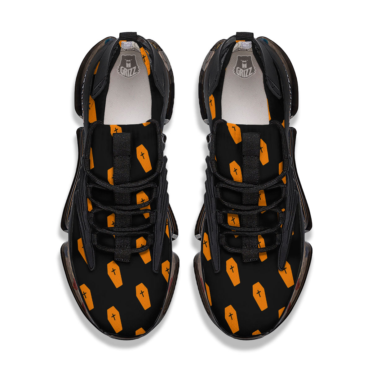 Coffin Orange Halloween Print Pattern Black Gym Shoes-grizzshop