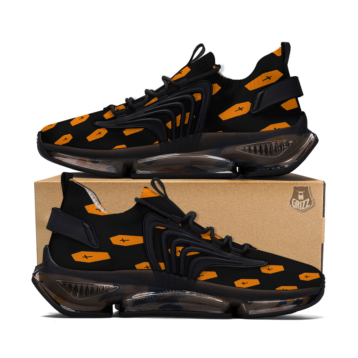 Coffin Orange Halloween Print Pattern Black Gym Shoes-grizzshop