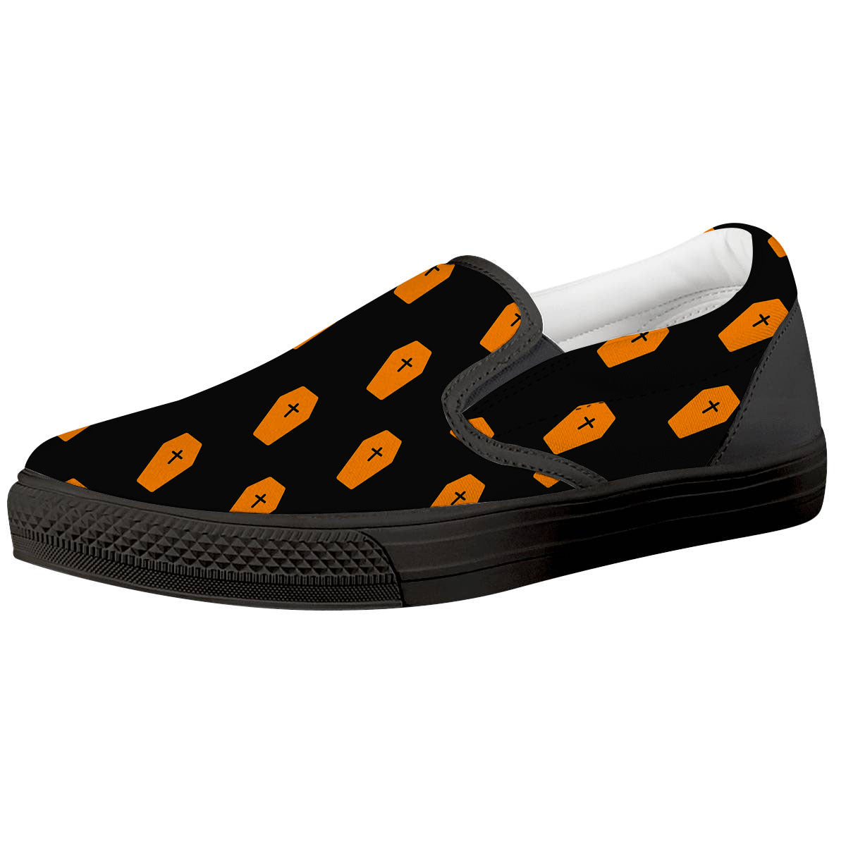 Coffin Orange Halloween Print Pattern Black Slip On Shoes-grizzshop