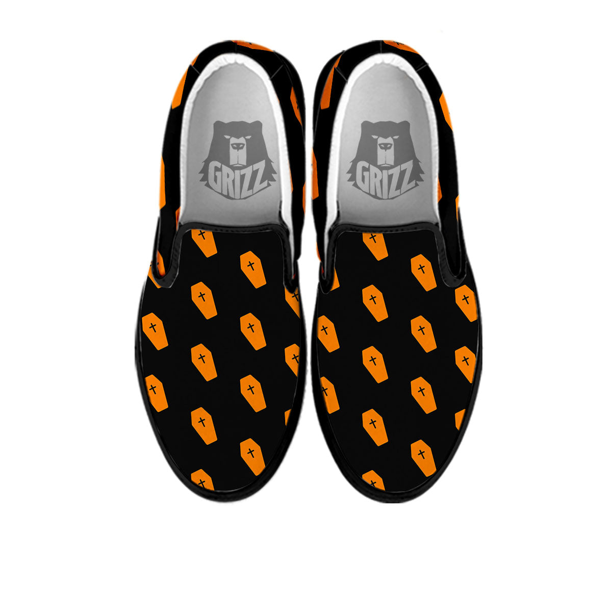 Coffin Orange Halloween Print Pattern Black Slip On Shoes-grizzshop