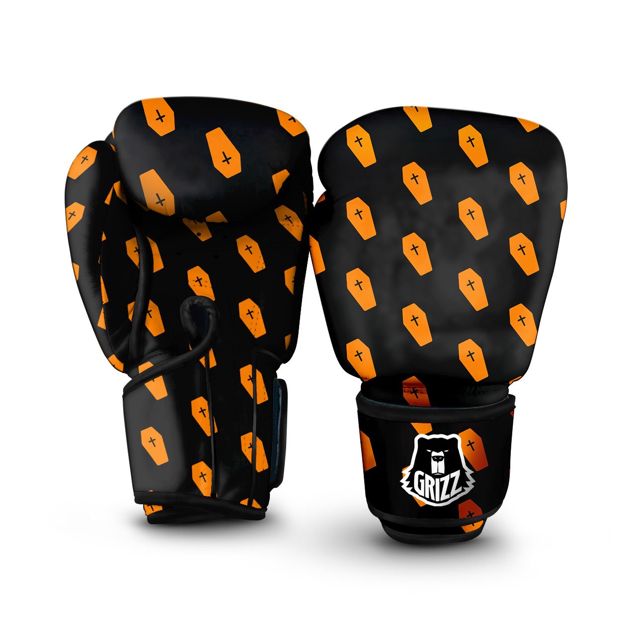 Coffin Orange Halloween Print Pattern Boxing Gloves-grizzshop