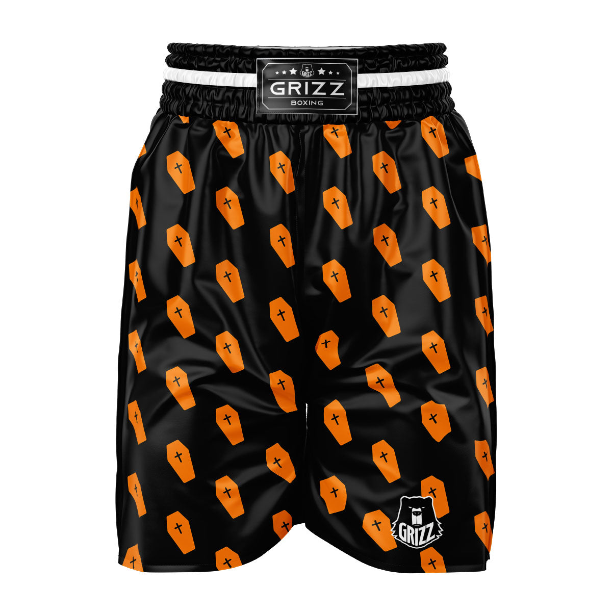 Coffin Orange Halloween Print Pattern Boxing Shorts-grizzshop