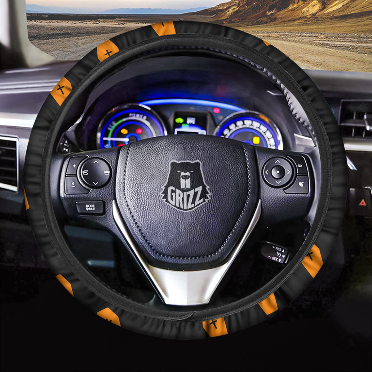 Coffin Orange Halloween Print Pattern Car Steering Wheel Cover-grizzshop