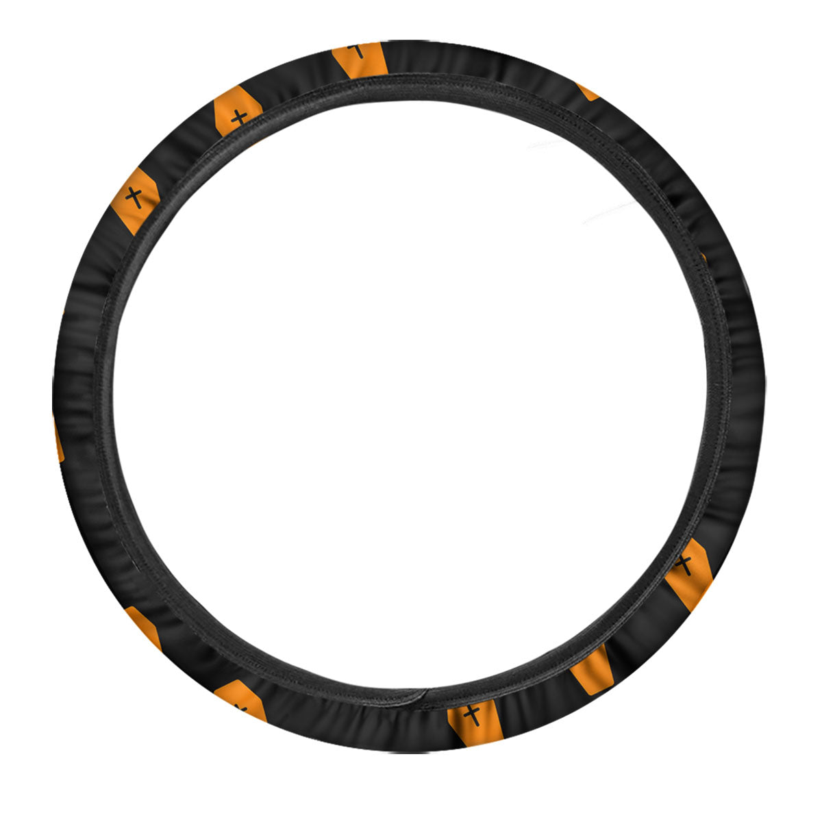 Coffin Orange Halloween Print Pattern Car Steering Wheel Cover-grizzshop
