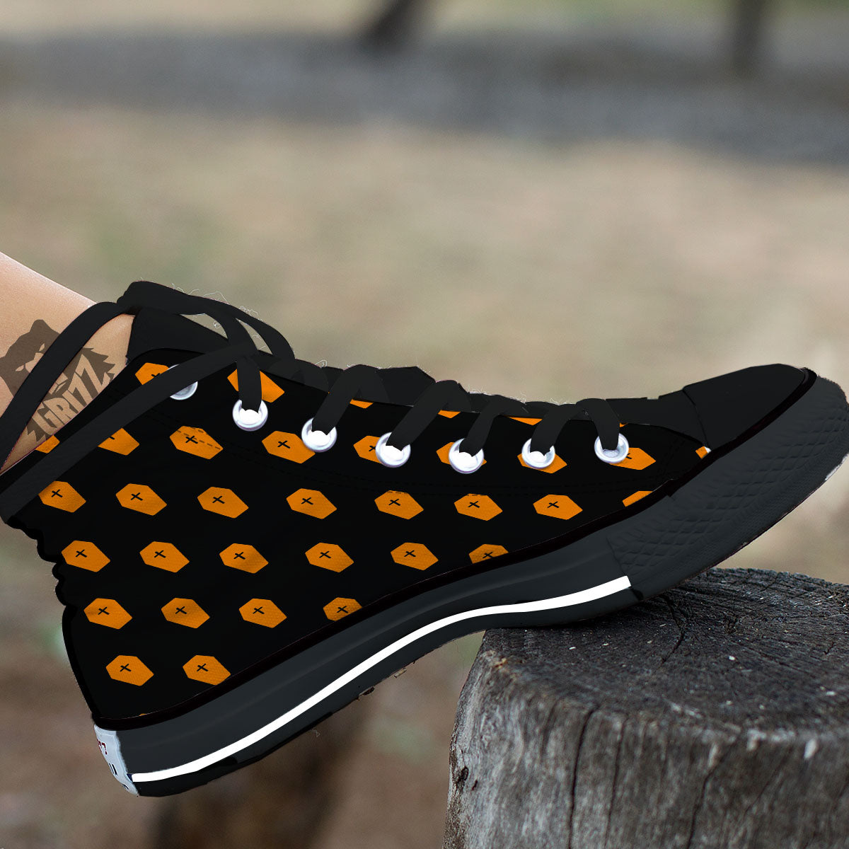 Coffin Orange Halloween Print Pattern High Top Shoes-grizzshop