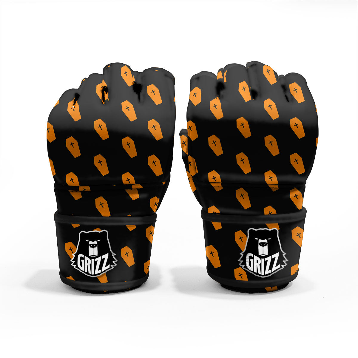 Coffin Orange Halloween Print Pattern MMA Gloves-grizzshop
