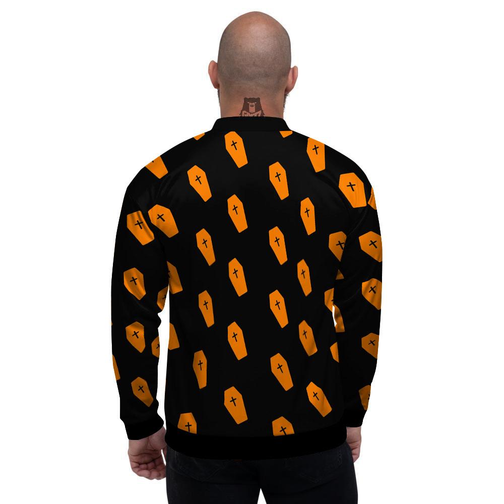 Coffin Orange Halloween Print Pattern Men's Bomber Jacket-grizzshop