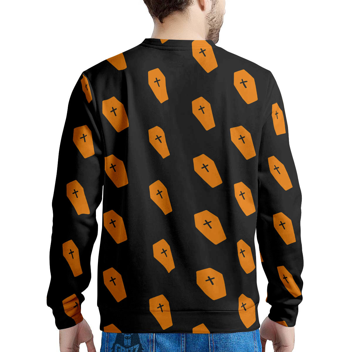 Coffin Orange Halloween Print Pattern Men's Sweatshirt-grizzshop