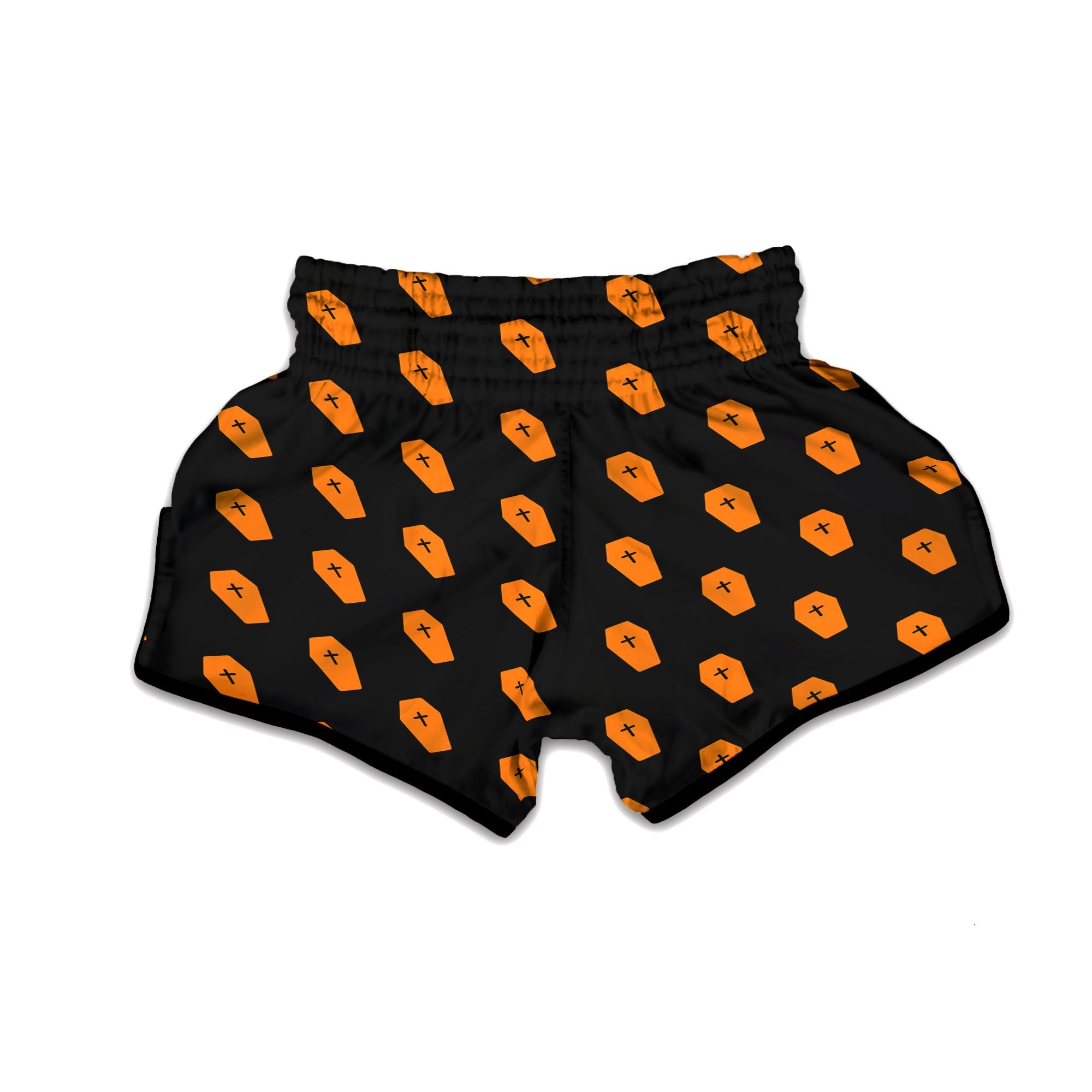 Coffin Orange Halloween Print Pattern Muay Thai Boxing Shorts-grizzshop
