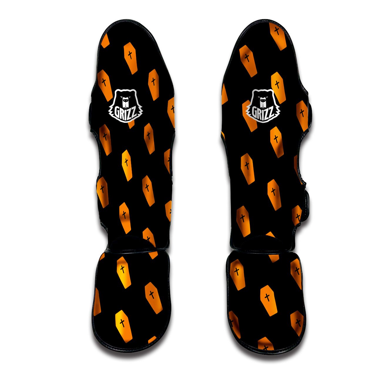 Coffin Orange Halloween Print Pattern Muay Thai Shin Guards-grizzshop