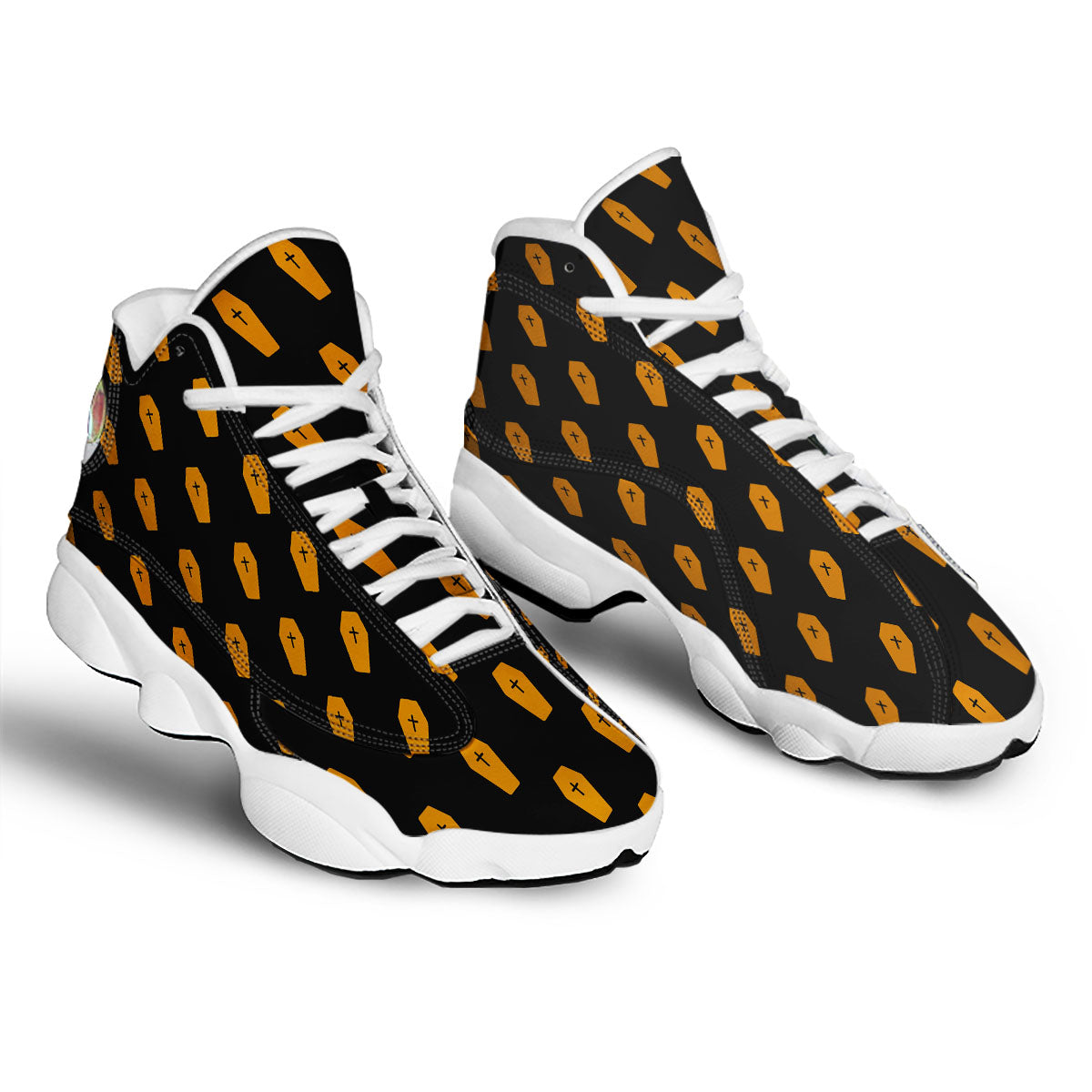Coffin Orange Halloween Print Pattern White Basketball Shoes-grizzshop