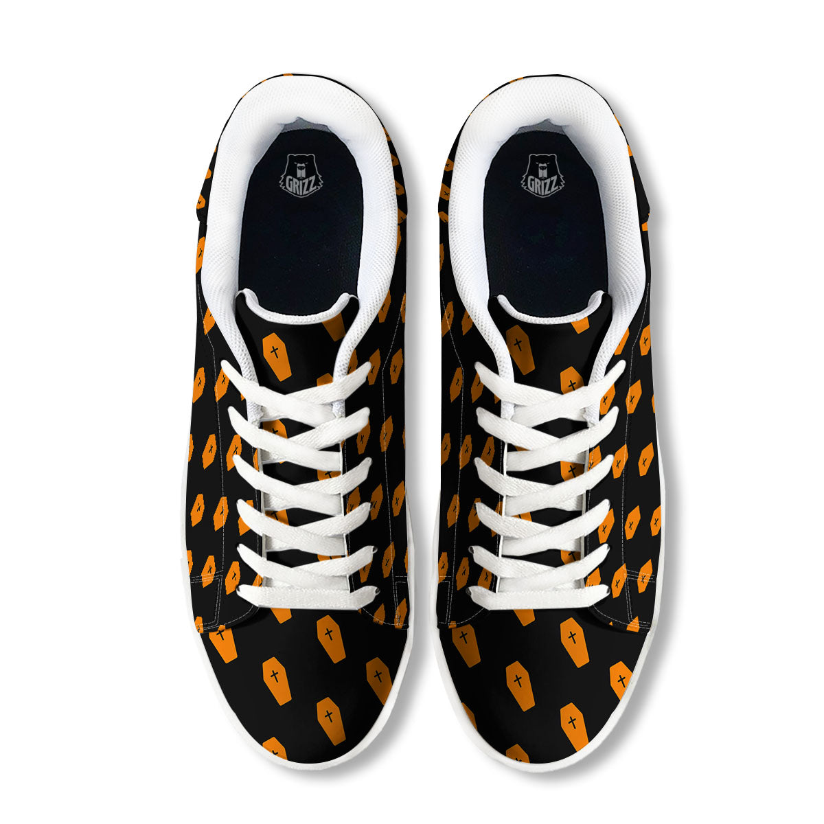 Coffin Orange Halloween Print Pattern White Low Top Sneakers-grizzshop