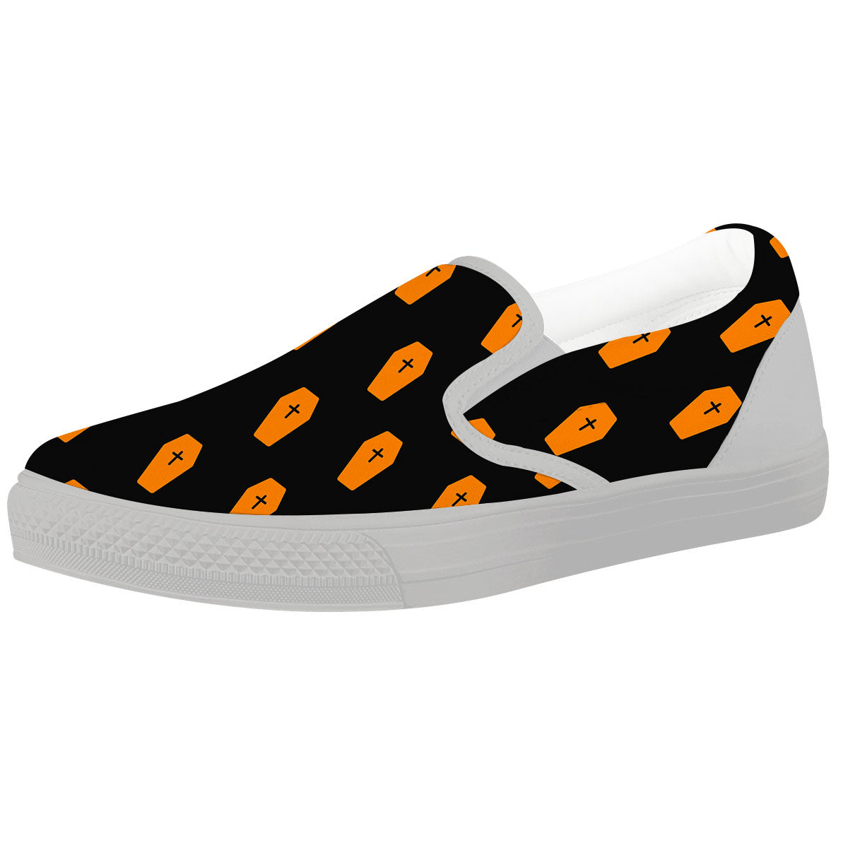 Coffin Orange Halloween Print Pattern White Slip On Shoes-grizzshop