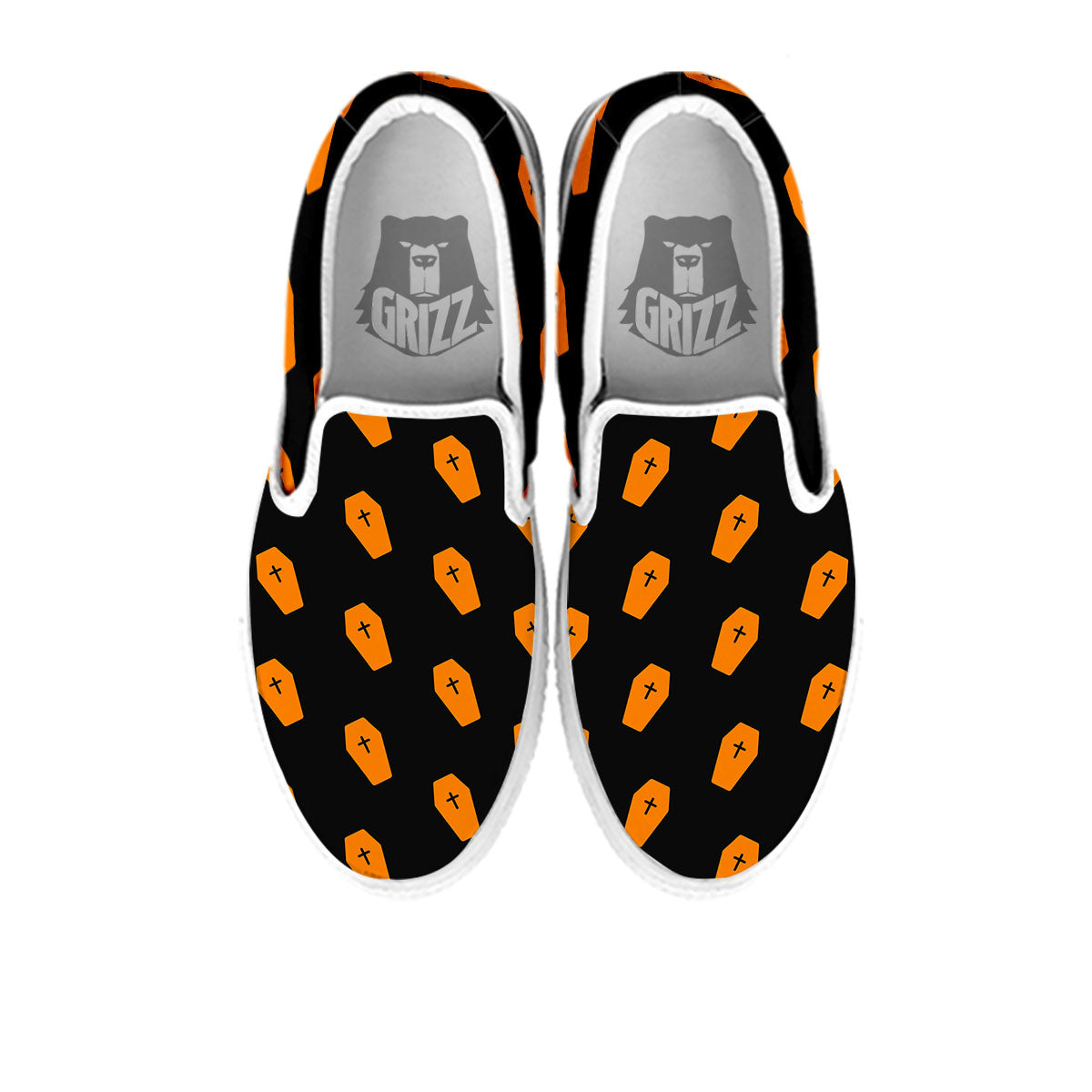 Coffin Orange Halloween Print Pattern White Slip On Shoes-grizzshop