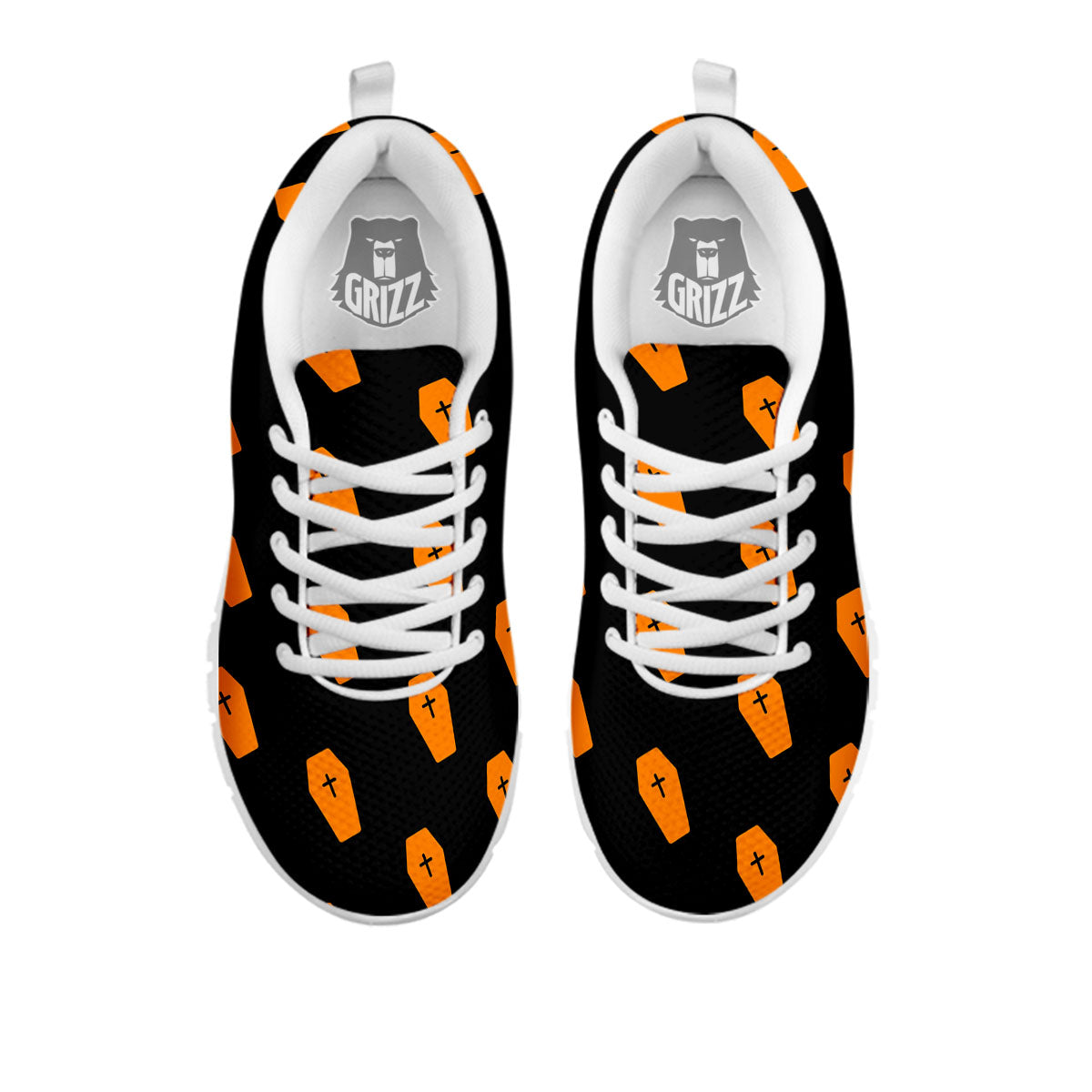 Coffin Orange Halloween Print Pattern White Sneaker-grizzshop