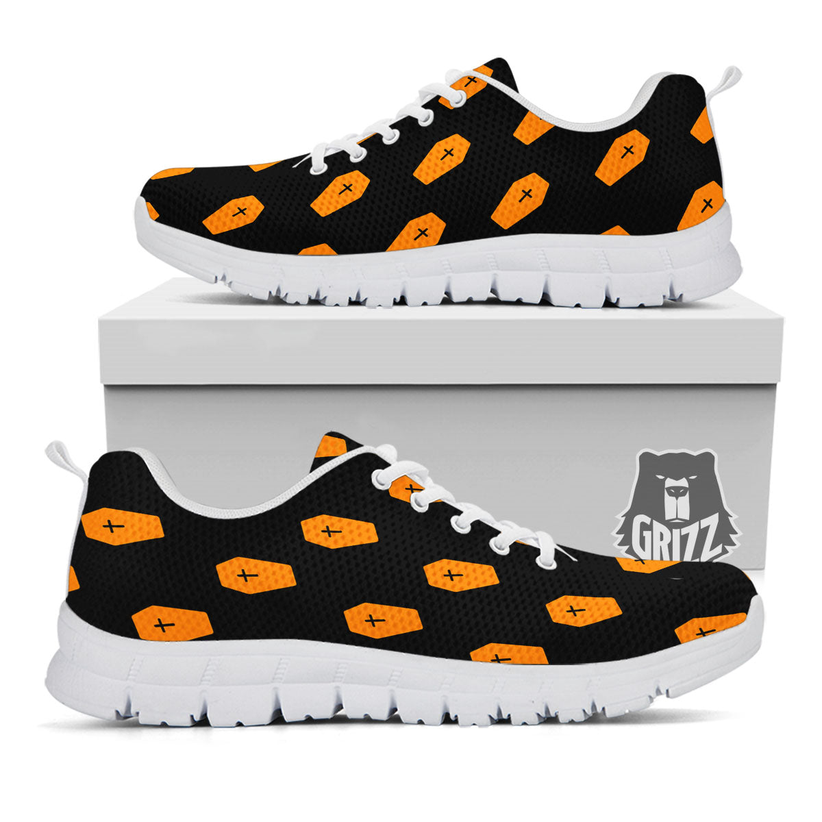 Coffin Orange Halloween Print Pattern White Sneaker-grizzshop