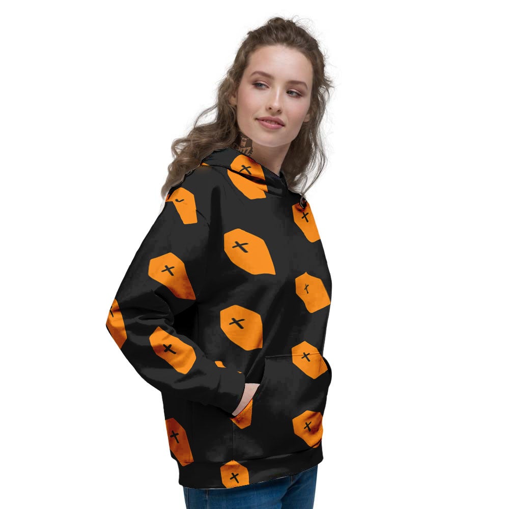 Coffin Orange Halloween Print Pattern Women's Hoodie-grizzshop