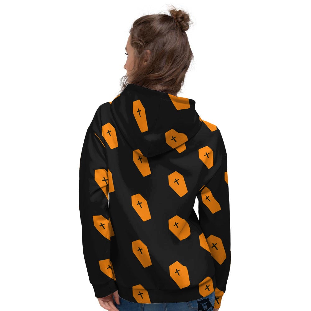 Coffin Orange Halloween Print Pattern Women's Hoodie-grizzshop