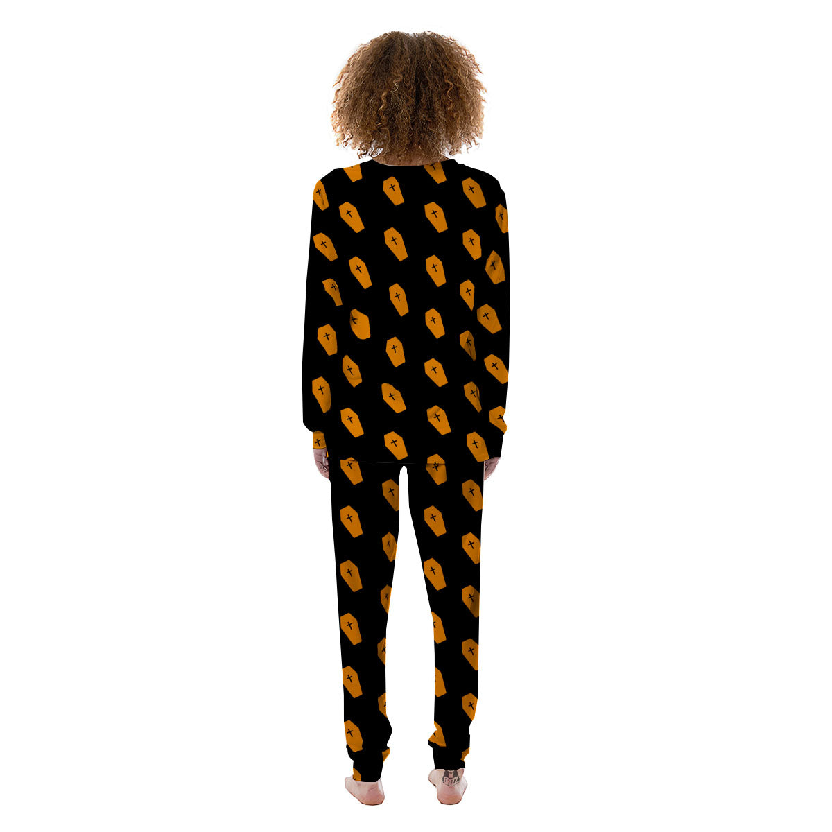 Coffin Orange Halloween Print Pattern Women's Pajamas-grizzshop
