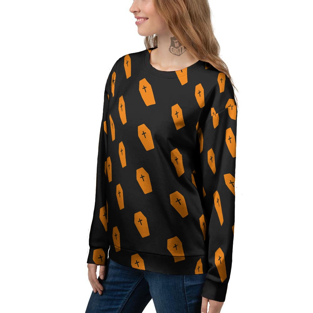 Coffin Orange Halloween Print Pattern Women's Sweatshirt-grizzshop