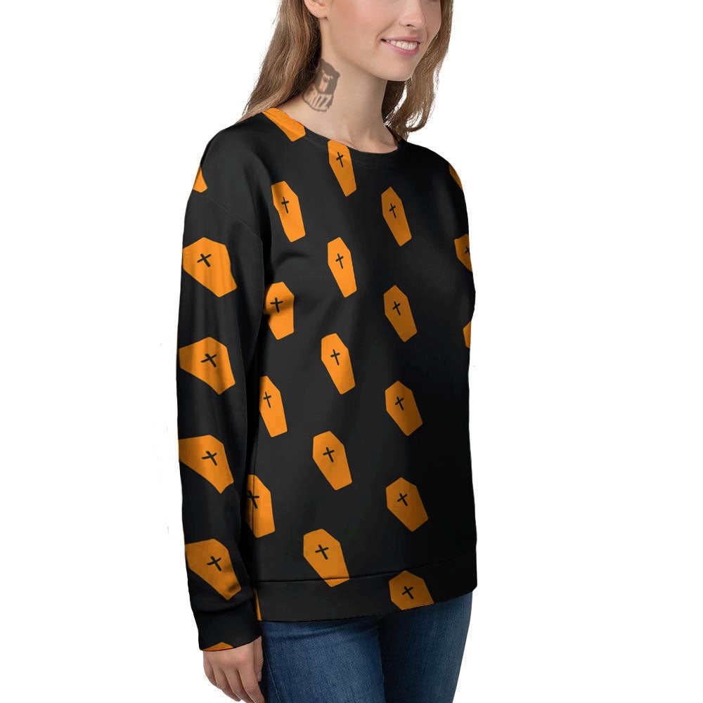 Coffin Orange Halloween Print Pattern Women's Sweatshirt-grizzshop