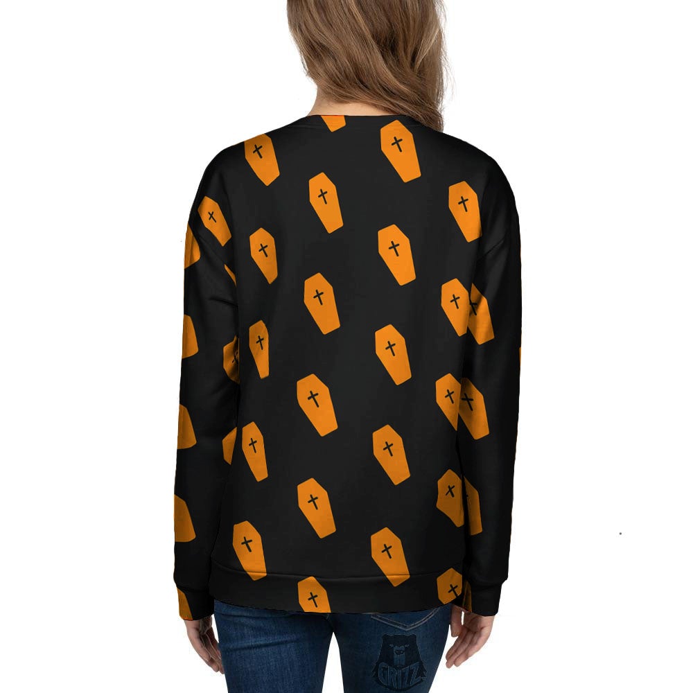 Coffin Orange Halloween Print Pattern Women's Sweatshirt-grizzshop