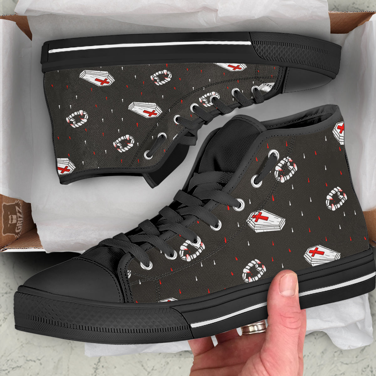 Coffin Vampire Print Pattern Black High Top Shoes-grizzshop