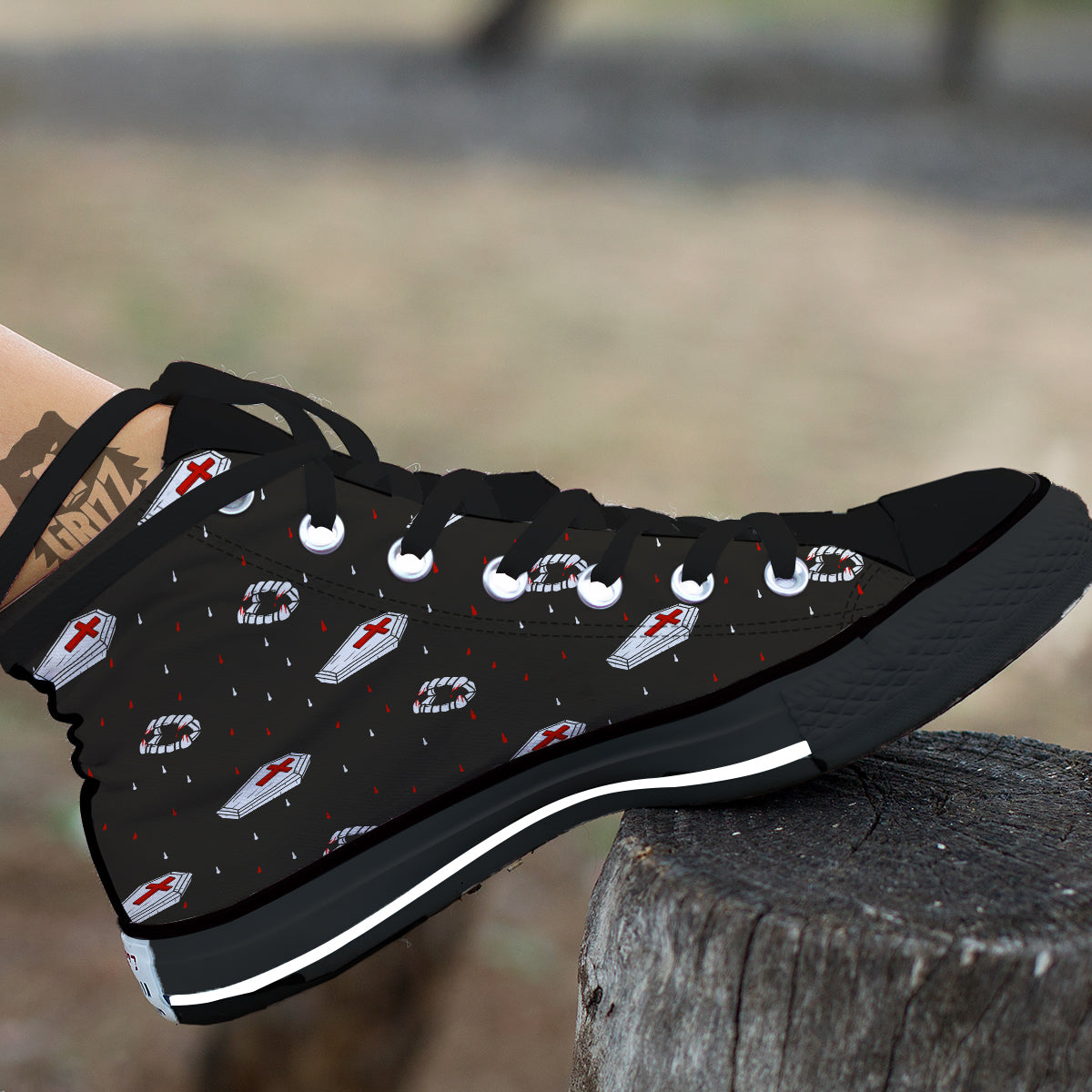 Coffin Vampire Print Pattern Black High Top Shoes-grizzshop