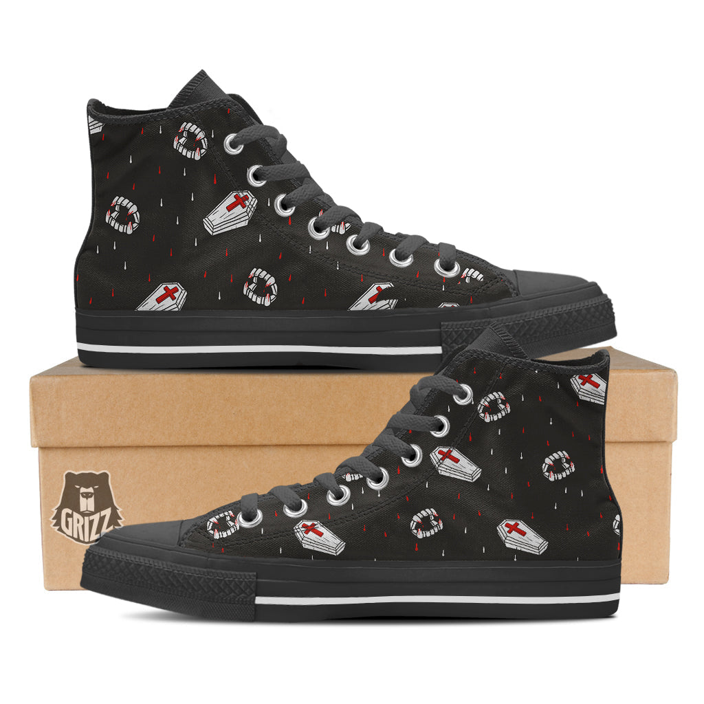 Coffin Vampire Print Pattern Black High Top Shoes-grizzshop