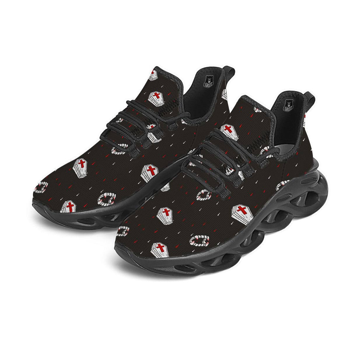 Coffin Vampire Print Pattern Black Running Shoes-grizzshop