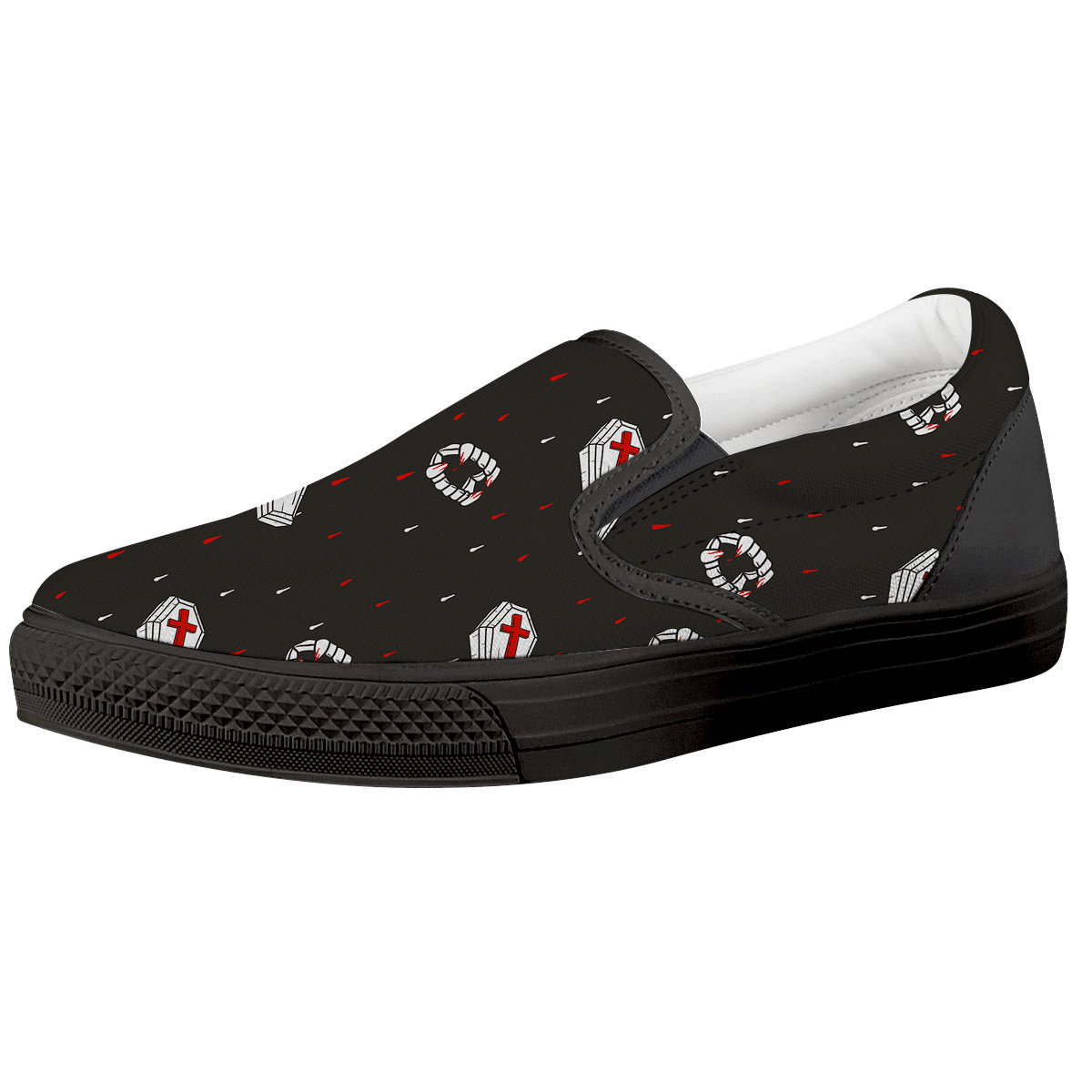 Coffin Vampire Print Pattern Black Slip On Shoes-grizzshop